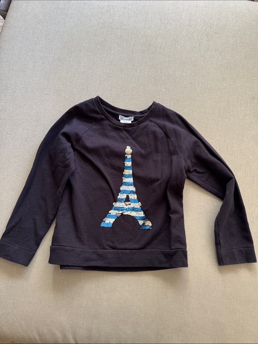 JACADI Paris sequin Eiffel Tower navy soft sweatshirt size 8